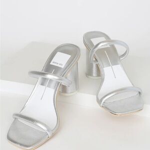 New! Dolce Vita Silver Metallic Leather Mules Block Sandal Mules 8.5 $100